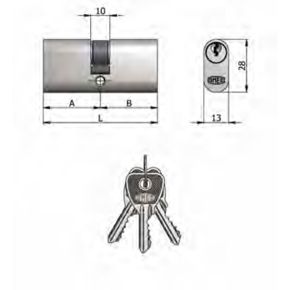 Art.140 / 13 H Omec; Double Cylinder Brass Nickel Oval (5 Pins)