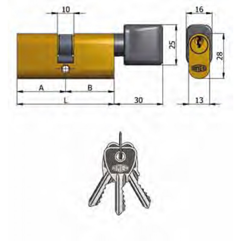 Art.143 / 04 Omec; Double Cylinder with knob Brass Oval (5 Pins)