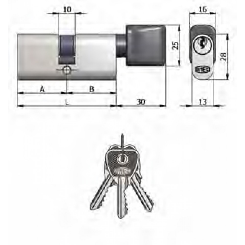 Art.143 / 03 H Omec; Nickel plated double cylinder with knob Brass Oval (5 Pins)