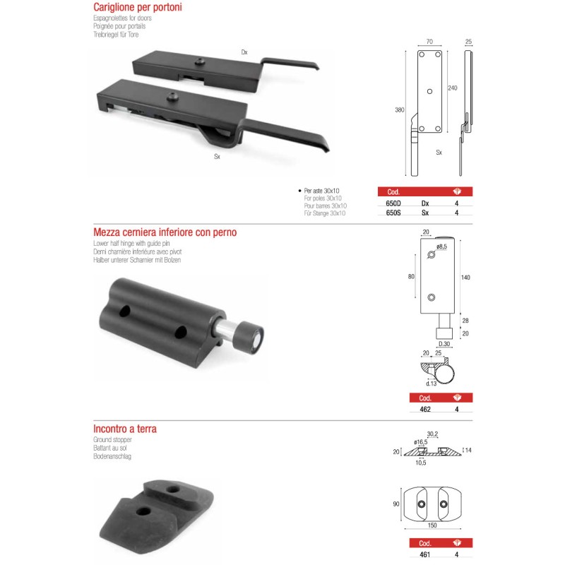 Accessories for Folding Doors Brevetti Adem Hinges Espagnolettes