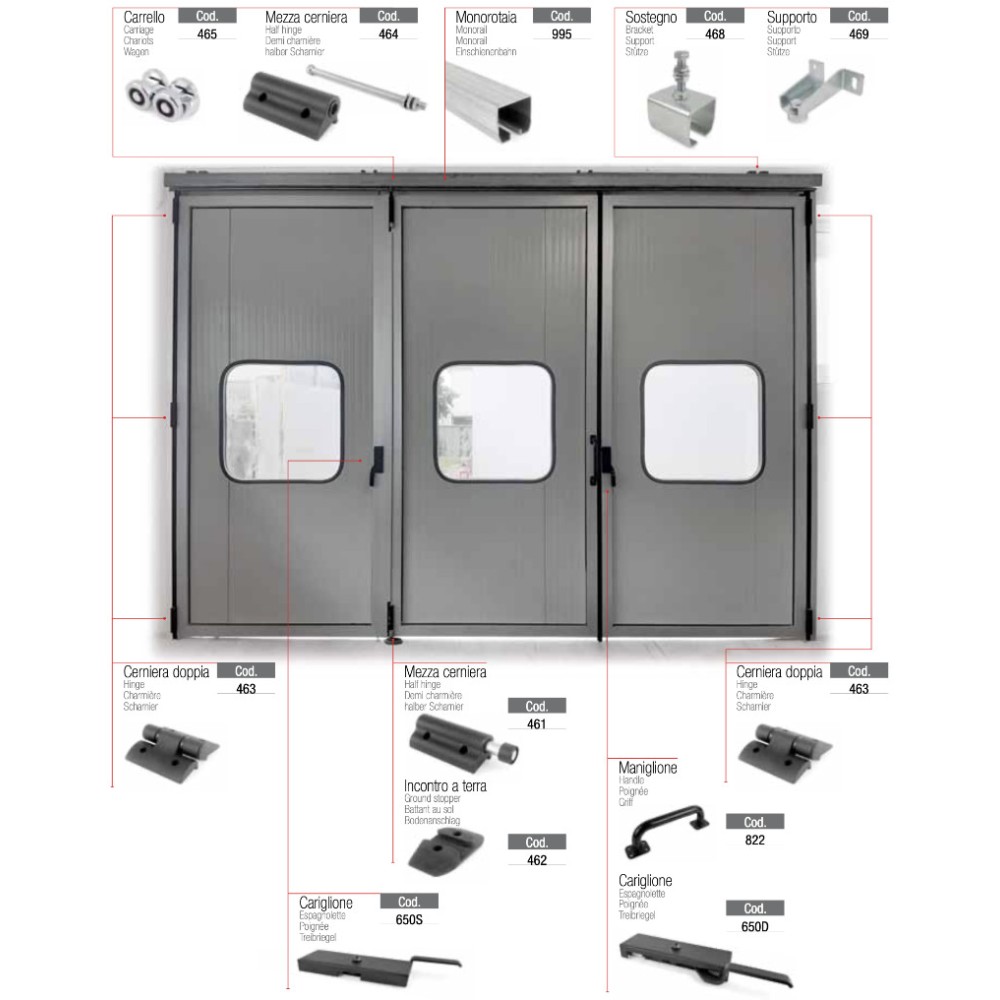 Accessories for Folding Doors Brevetti Adem Hinges Espagnolettes