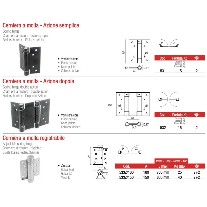 Adem Spring Hinge Single or Double or Adjustable Action