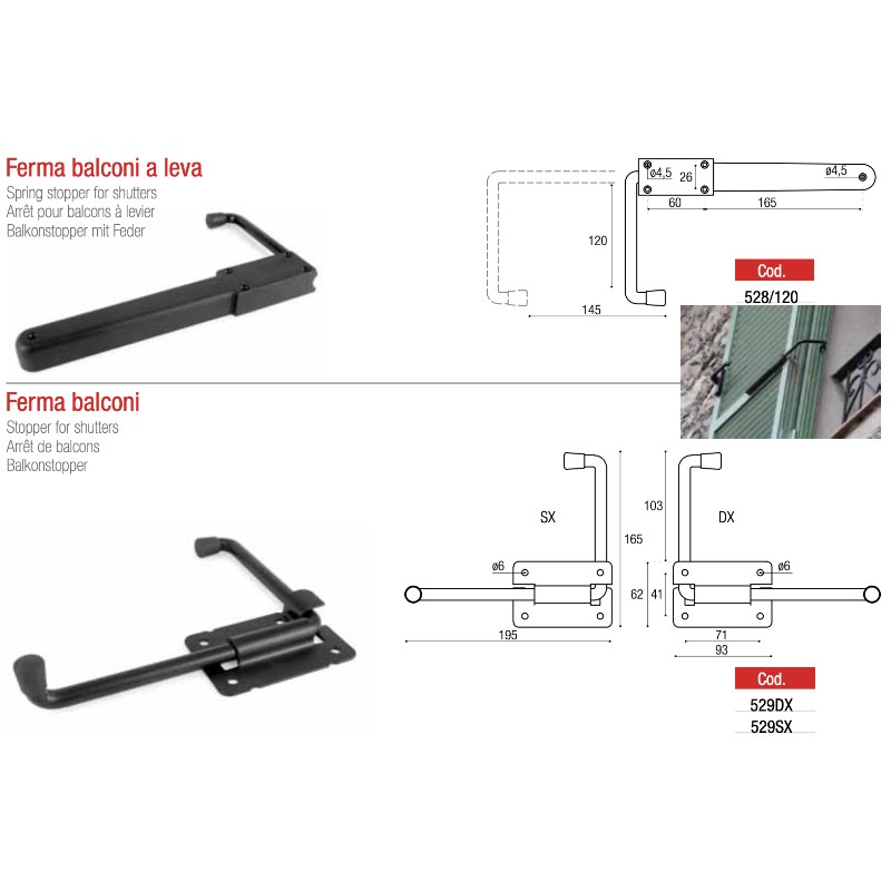 Spring Stopper for Shutters With Lever or Without Adem 528/120 and 529