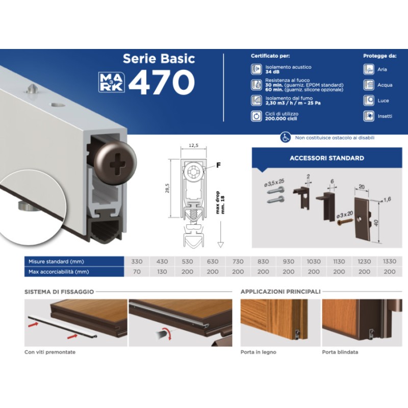 Draft Excluder for Doors Comaglio 470 Cheap Series Various Sizes