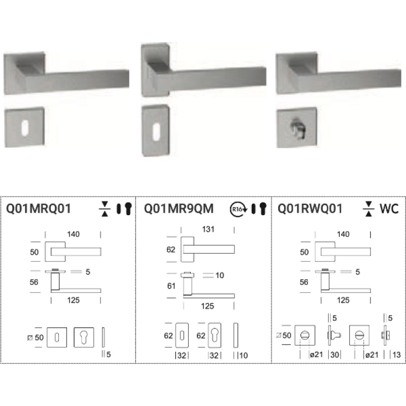 Phoenix Reguitti Inox Door Handle with Slim Square Rosette