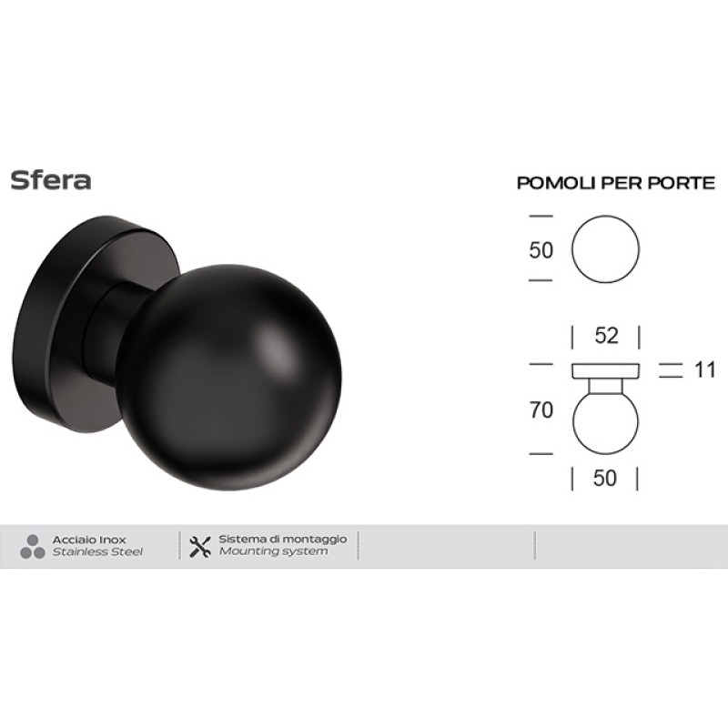 Pomello Acciaio Inox Fisso per Porta - Reguitti Piano S