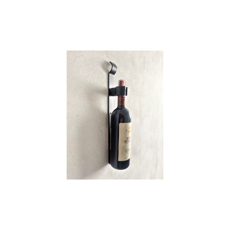 Wall Bottle Holder in Black Steel for Classic Wine Made in Italy Giove