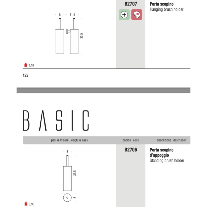 Toilet Brush Holder Colombo Design Basic Floor or Wall Mounted